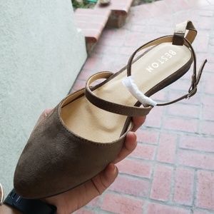 Taupe Ankle Strap Flats Sandals